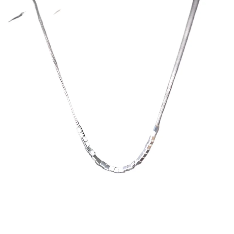 

999 sterling silver square necklace popular light luxury women's summer collarbone chain niche design summer