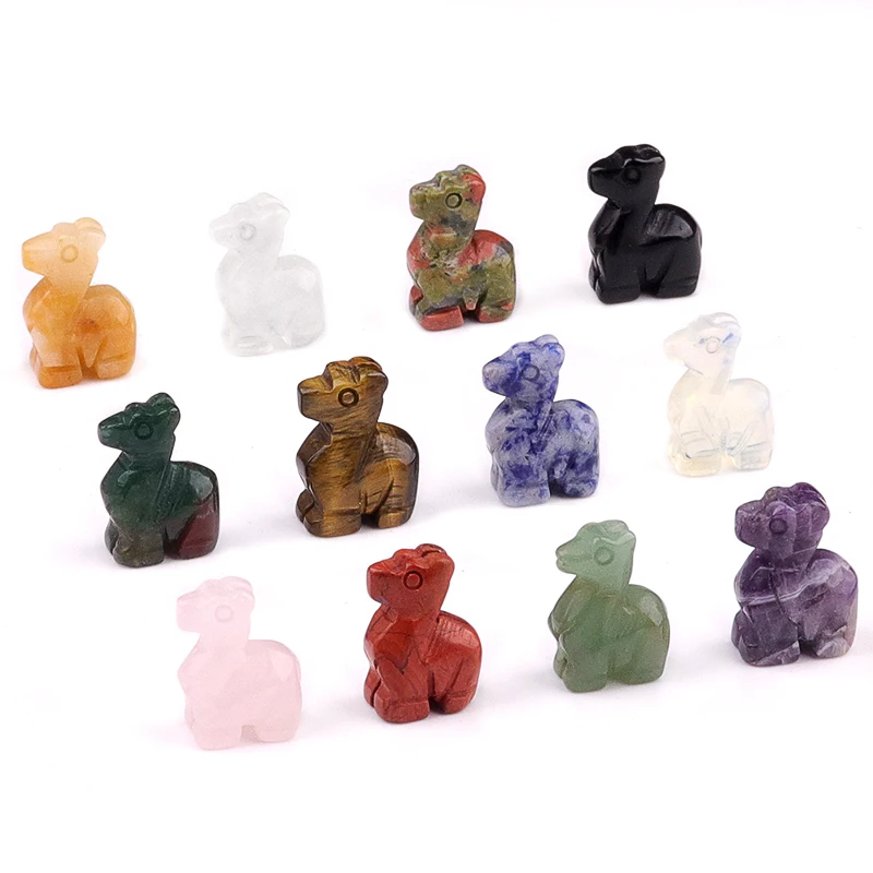 25x20mm 1pcs Deer Statue Natural Quartz Crystal Hand Carved Reiki Healing Stone Animal Figurine Craft Home Decoration Gift