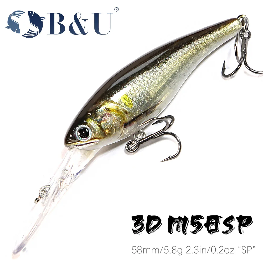 

B&U Fishing Lures Minnow Suspend with Long CastingSystem,Hard Bait, Wobblers,Swimbait 58mm 3D Printing