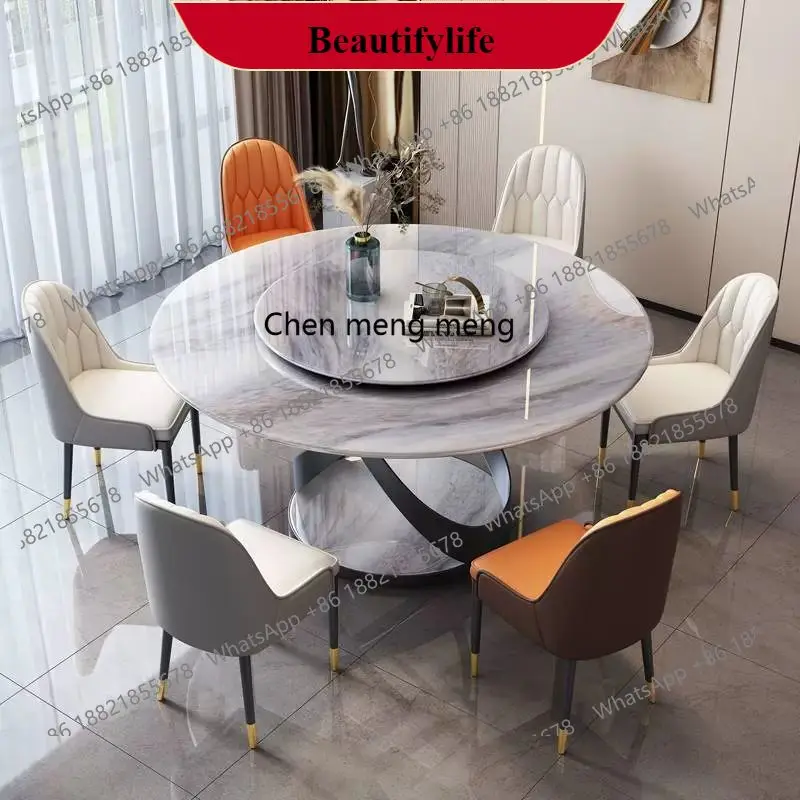 

G153 Light luxury supercrystalline stone dining table and chairs simple microcrystalline stone dining table Household round tab