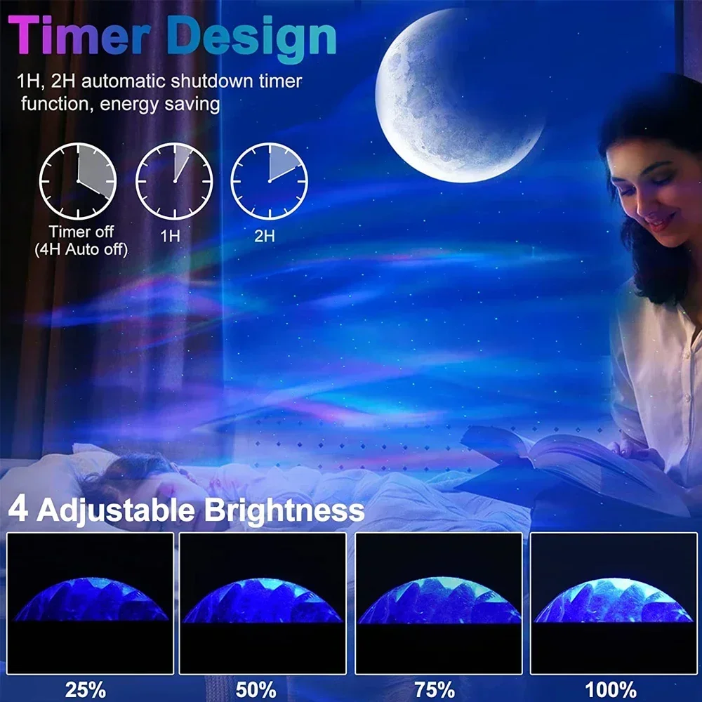 Proiettore Aurora Star Light con telecomando, luna, luci notturne Galaxy, lampada da cielo, lampade di proiezione Bluetooth, regalo per bambini