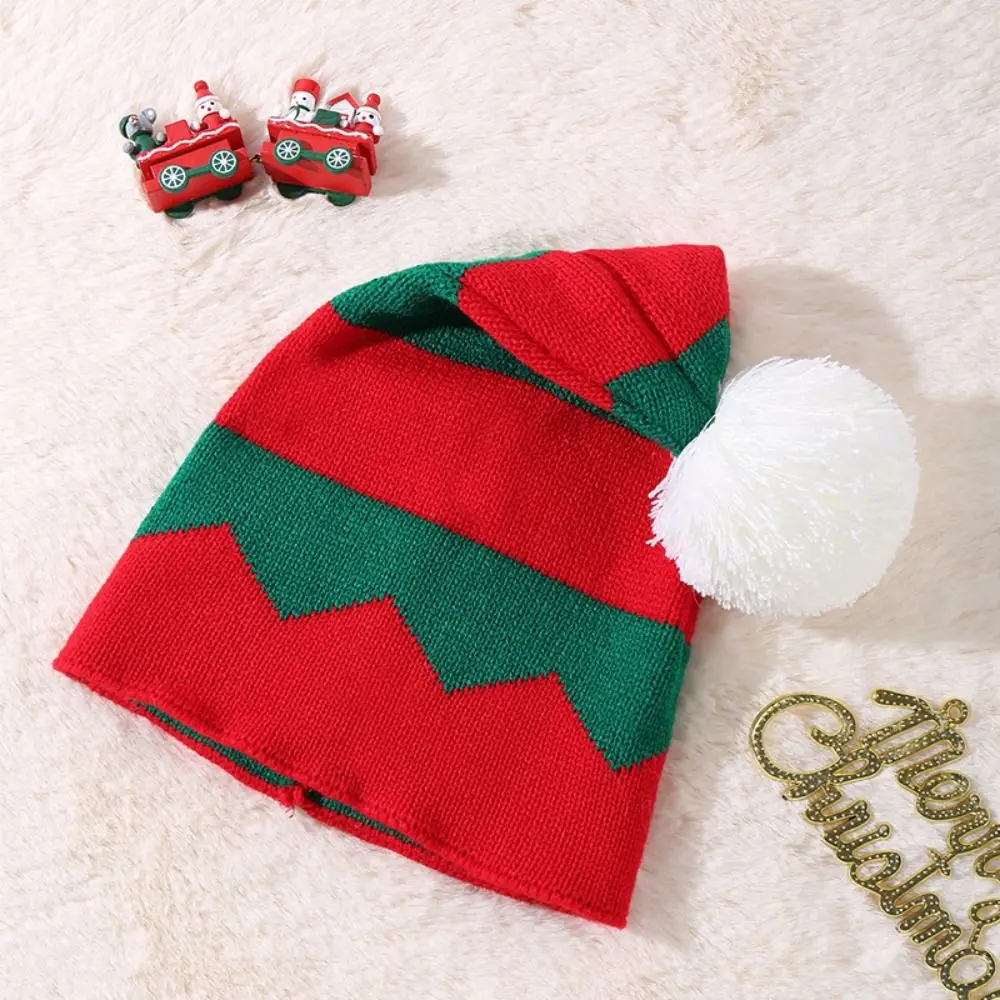 

Outdoor Strip Knitted Christmas Hat Knitting Cloth Accessories Plush Ball Soft Beanie Cartoon Muffler Santa Hat Women