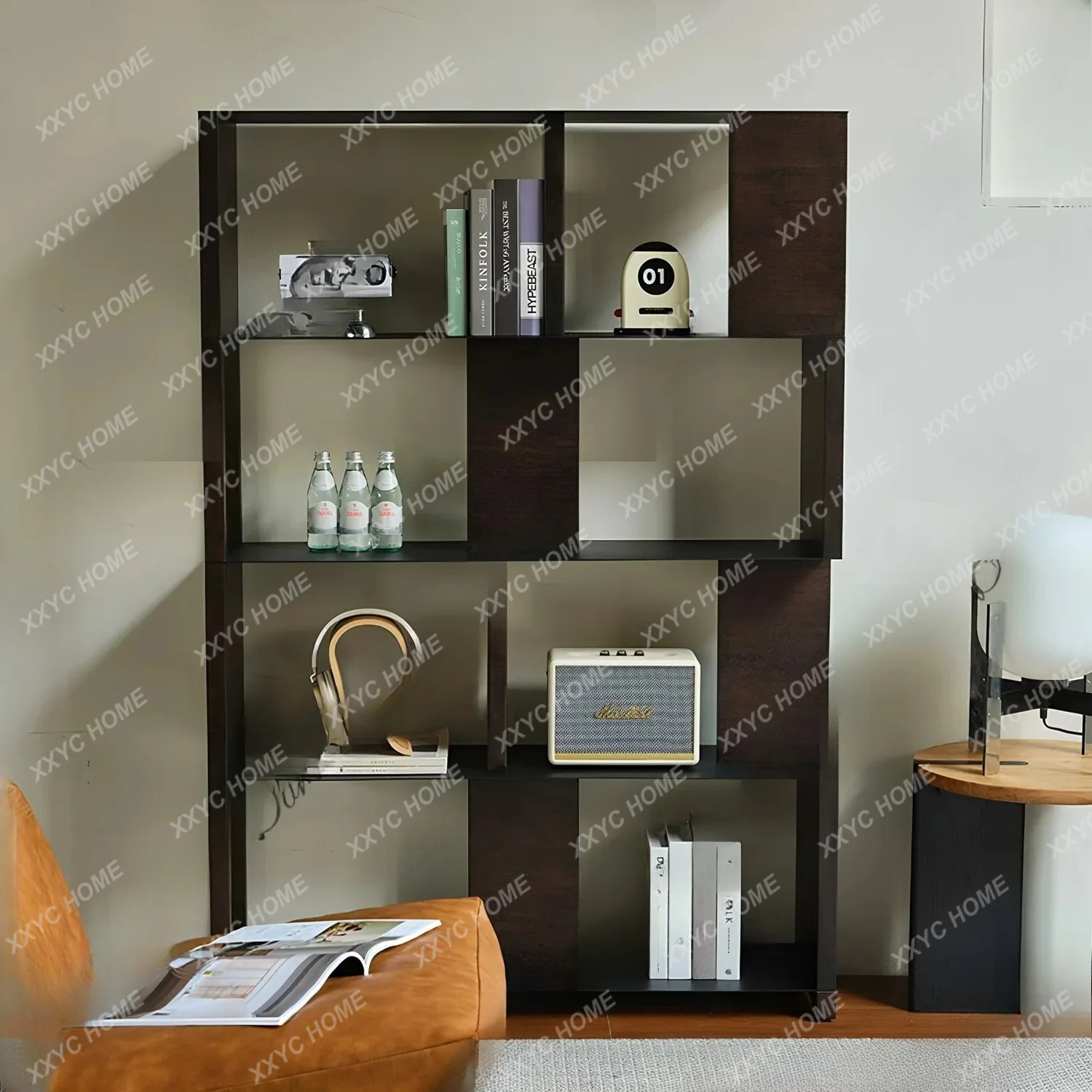 stainless steel bookcase multi-layer simple solid wood shelf study light luxury   oak bookshelf
