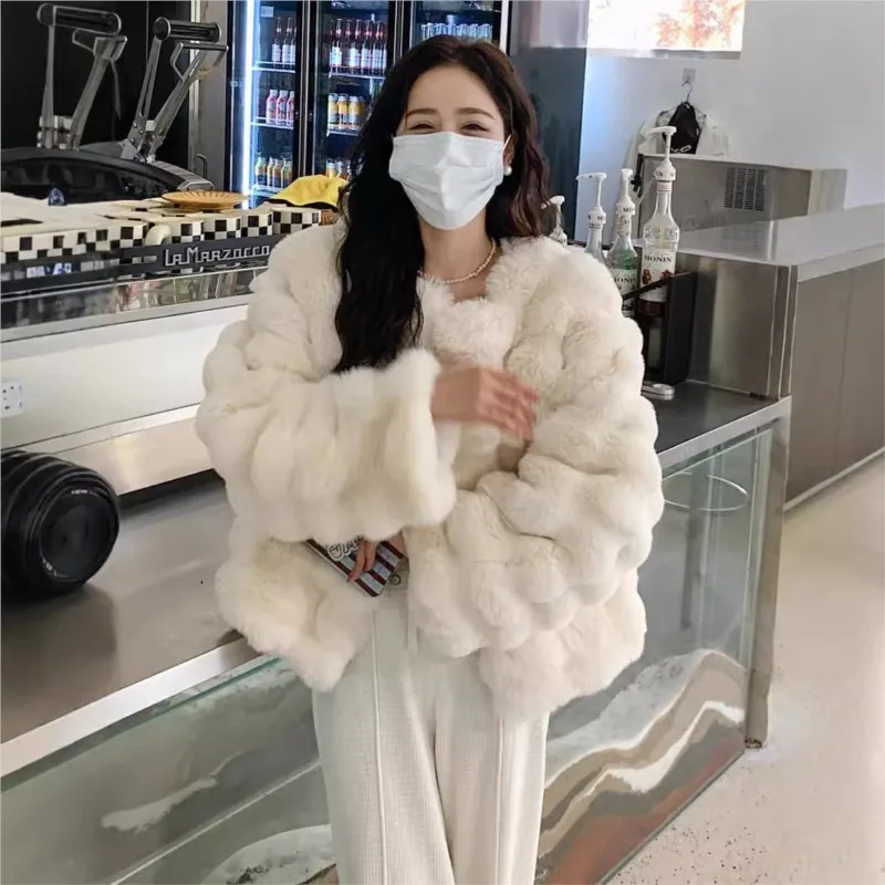 

Короткое женское пальто из смешанного меха с круглым вырезом, модный свободный топ