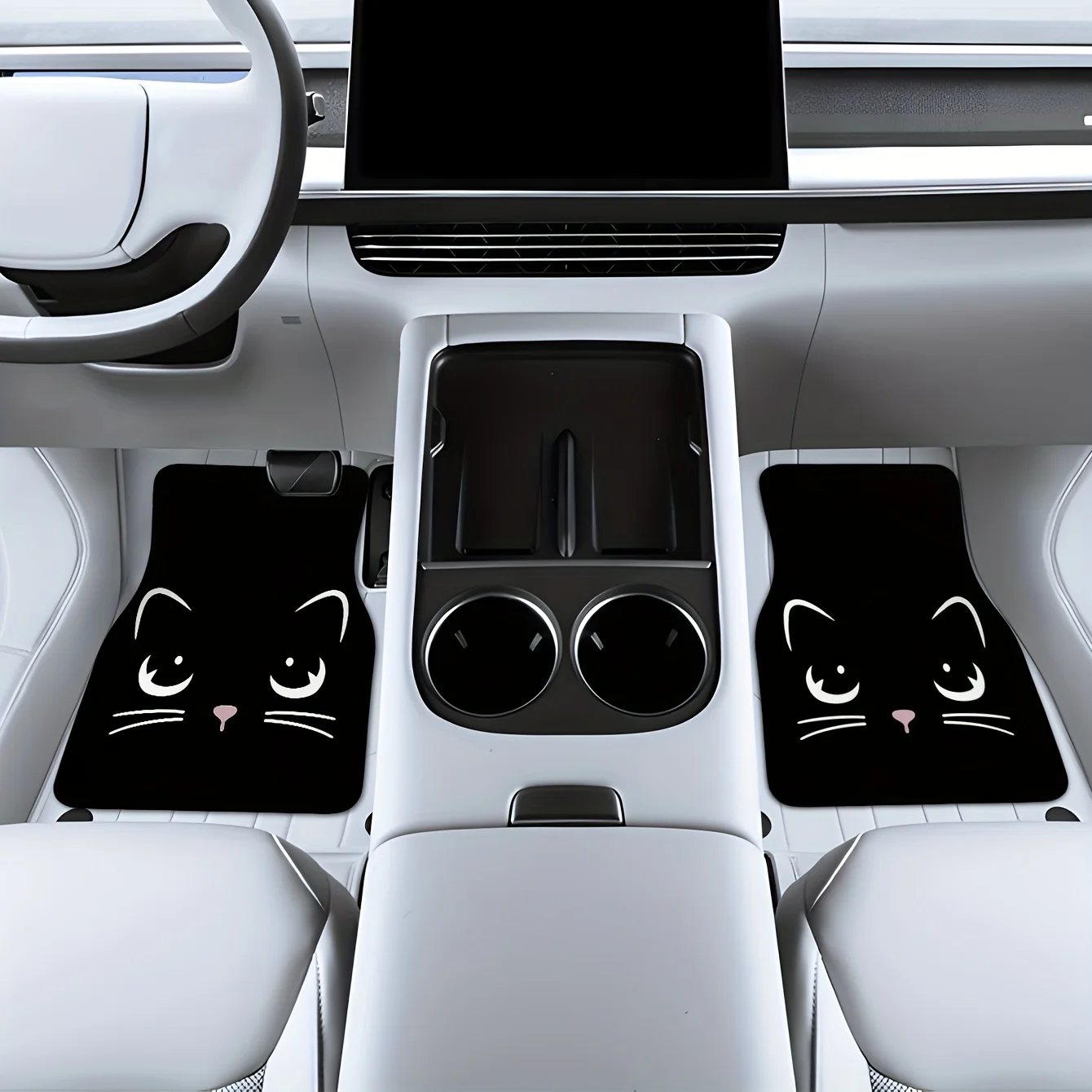 Juego de 4 alfombrillas para el suelo del coche con diseño de emoticono de gatito, accesorios interiores premium para el coche, alfombrillas, accesorios interiores fáciles de limpiar, S