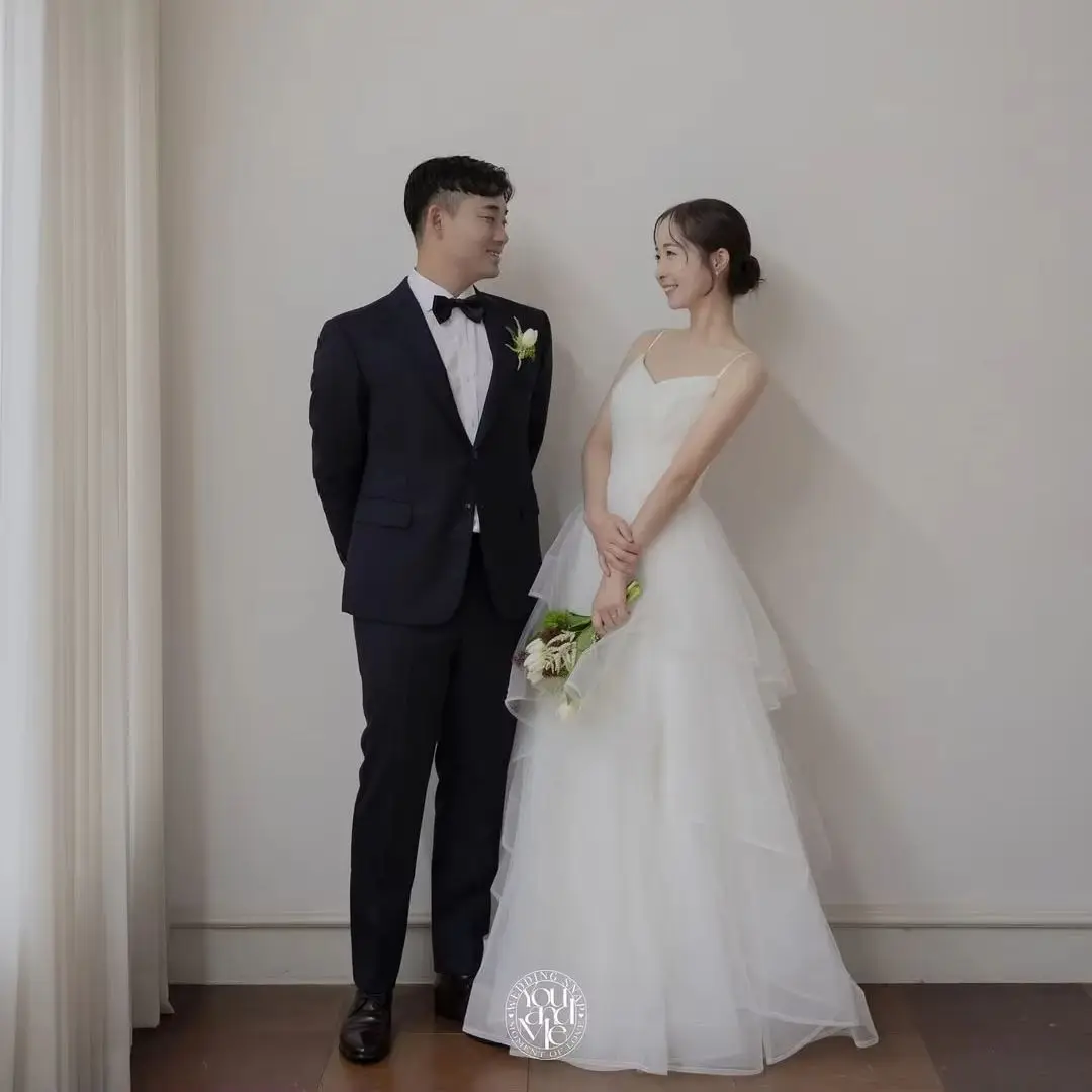 MD Princess Spaghetti Strap A-line Wedding Dresses Tiered Pleat Korea Photoshoot Floor-Length Bridal Gown Customized 2025 웨딩드레스