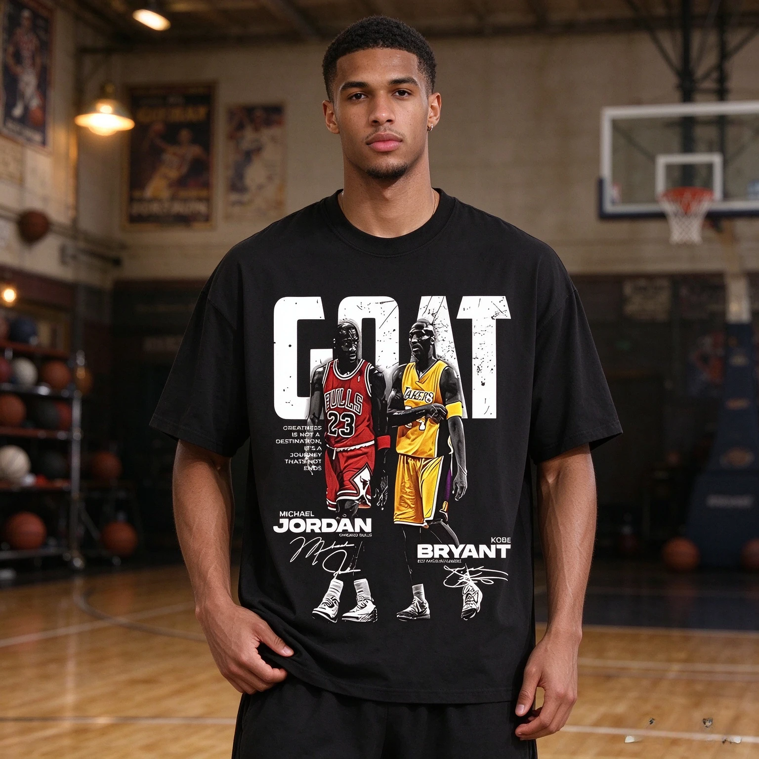 2026 New Parent‑Child Matching Unisex Oversized T‑Shirt Vintage Dual Basketball Legends Portrait Front Print Streetwear Tops