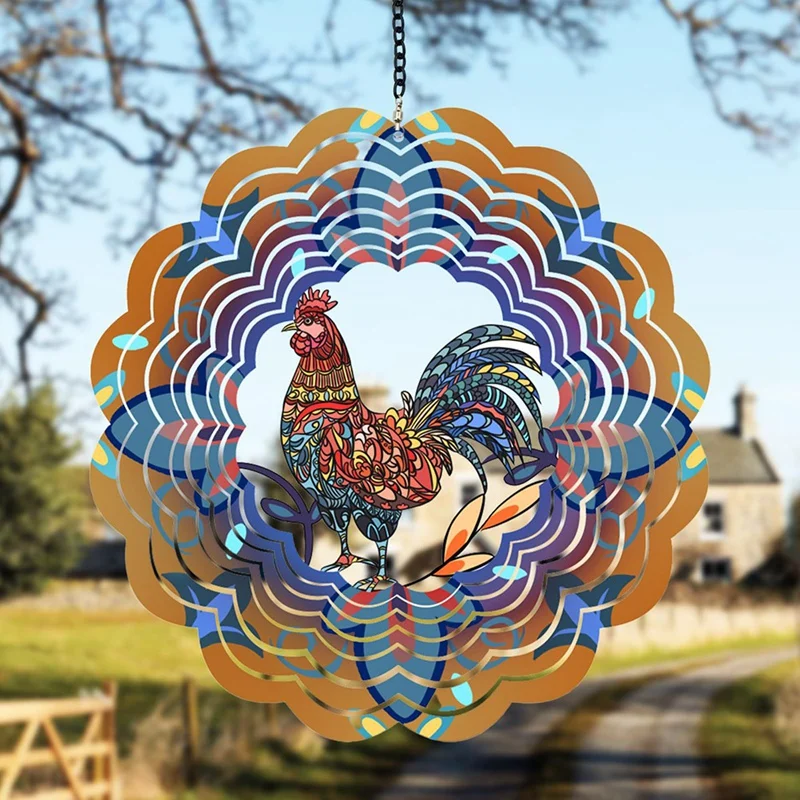 Rooster Wind Spinners, regali di pollo per le donne, filatore a vento appeso in acciaio inossidabile 3D, scultura a vento cinetica in metallo durevole