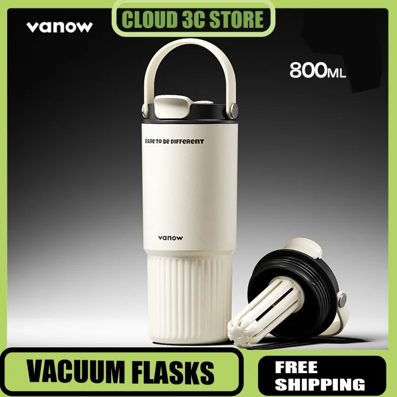 

Vanow 800 мл термос с ситечком для чая, двойная чашка для питья, портативные уличные соломенные чашки, автомобильная вакуумная бутылка, сохраняет холод и горячий