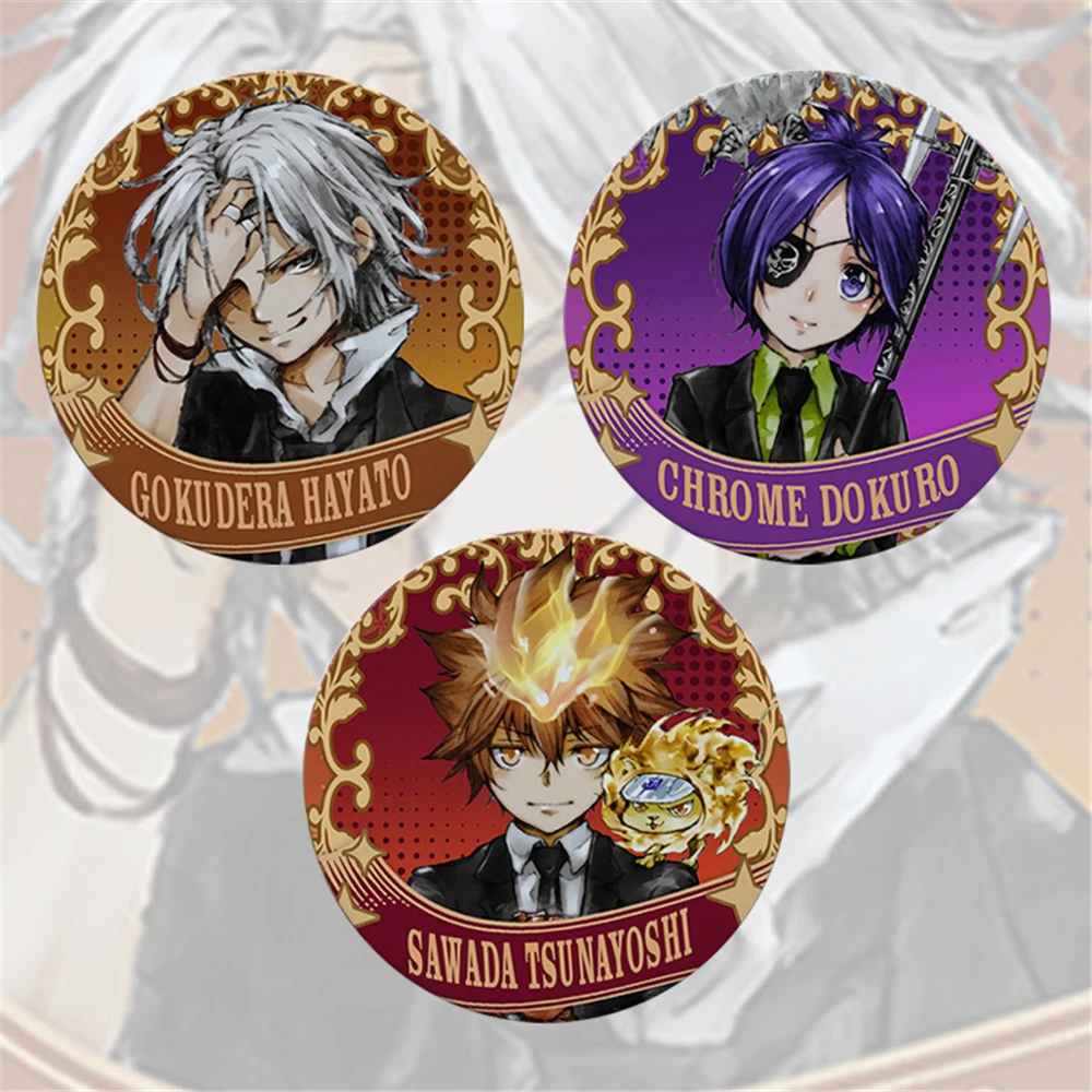 

58mm Anime Katekyo Hitman Reborn Sawada Tsunayoshi Gokudera Hayato Cosplay COSTUME Badge Pin SPTE Tinplate Brooch Prop Xmas Gift