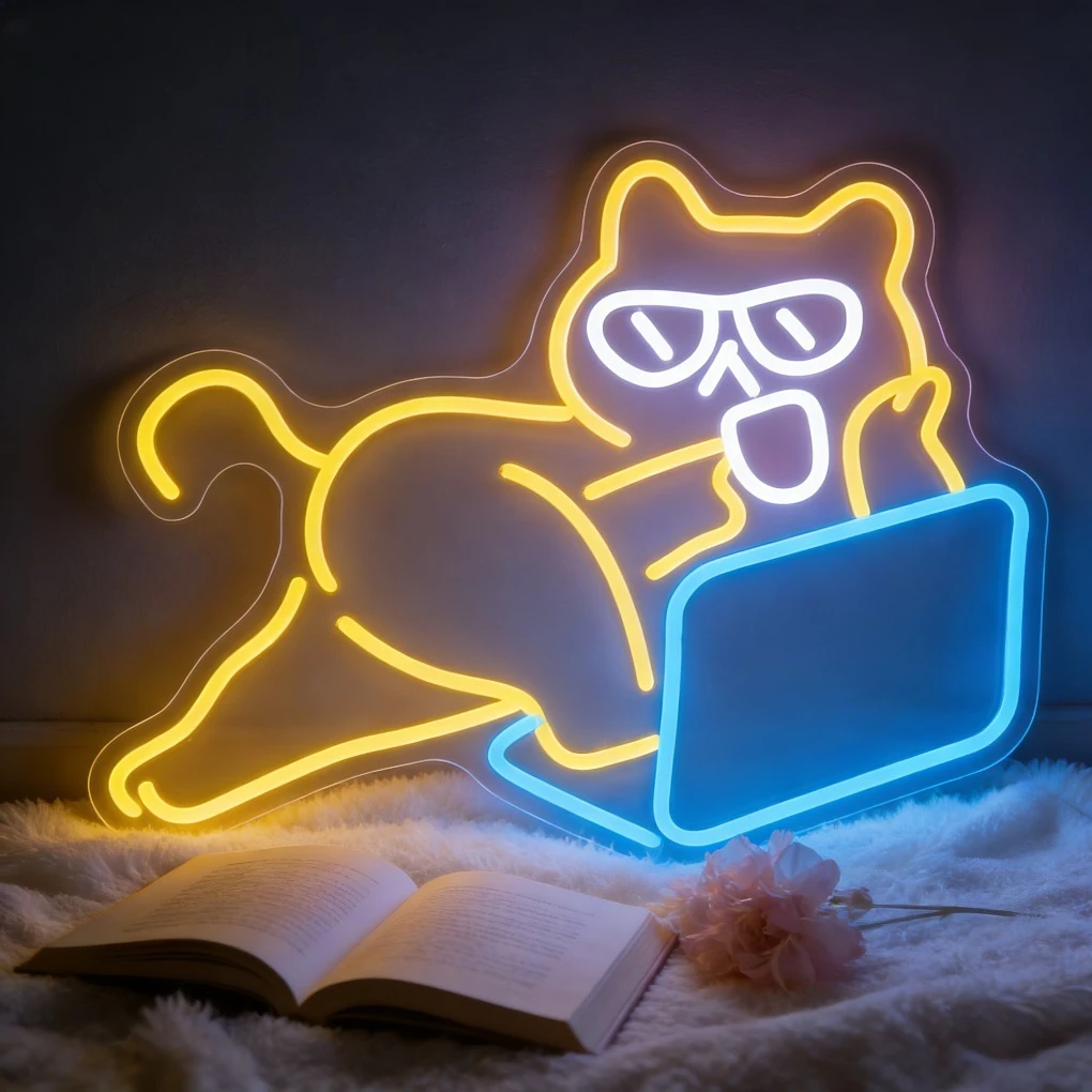 猫型ledネオンライトサイン-usb調光可能-楽しい壁飾り-usbネオンライト-学習室-オフィス-本好きへのギフト-クリエイティブな空間装飾