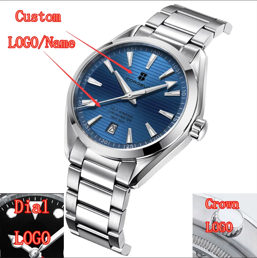 

Роскошные автоматические мужские часы NH35 Corgeut, 41 мм, индивидуальный логотип, сапфировое стекло, наручные часы, стальной браслет, мужские часы Sport Relogio