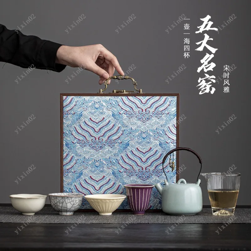 

Vintage Ceramic Tea Pot and Cups Set Chinese Kung Fu Teaware Handcraft Gift Box Home Use