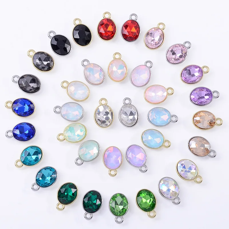 Cross-border direct supply jewelry bracelet collarbone chain DIY jewelry material, geometric color oval pendant alloy accessorie