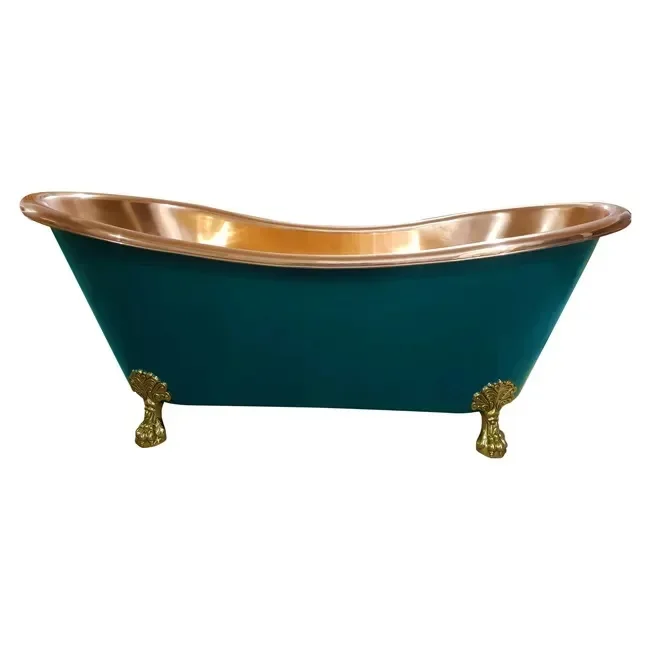 Bathroom Bathtub,Copper Bathtub Green Exterior Brass Clawfoot Legs Bathtub With Decorative Look Colored And Polished Finishing