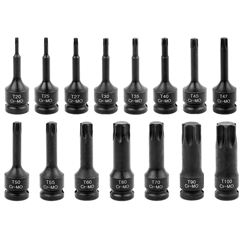 1pcs Torx Impact Socket Bits 1/2 Inch Drive Socket Adapter Screwdriver Bits T20 T25 T27 T30 T35 T40 T45 T50 T55 T60 T70 T80 T100