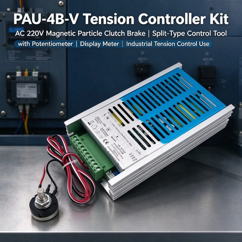 AC 220V Magnetic Particle Clutch/Brake Split-Type Tension Controller Kit with Potentiometer and Display Meter, PAU-4B-V
