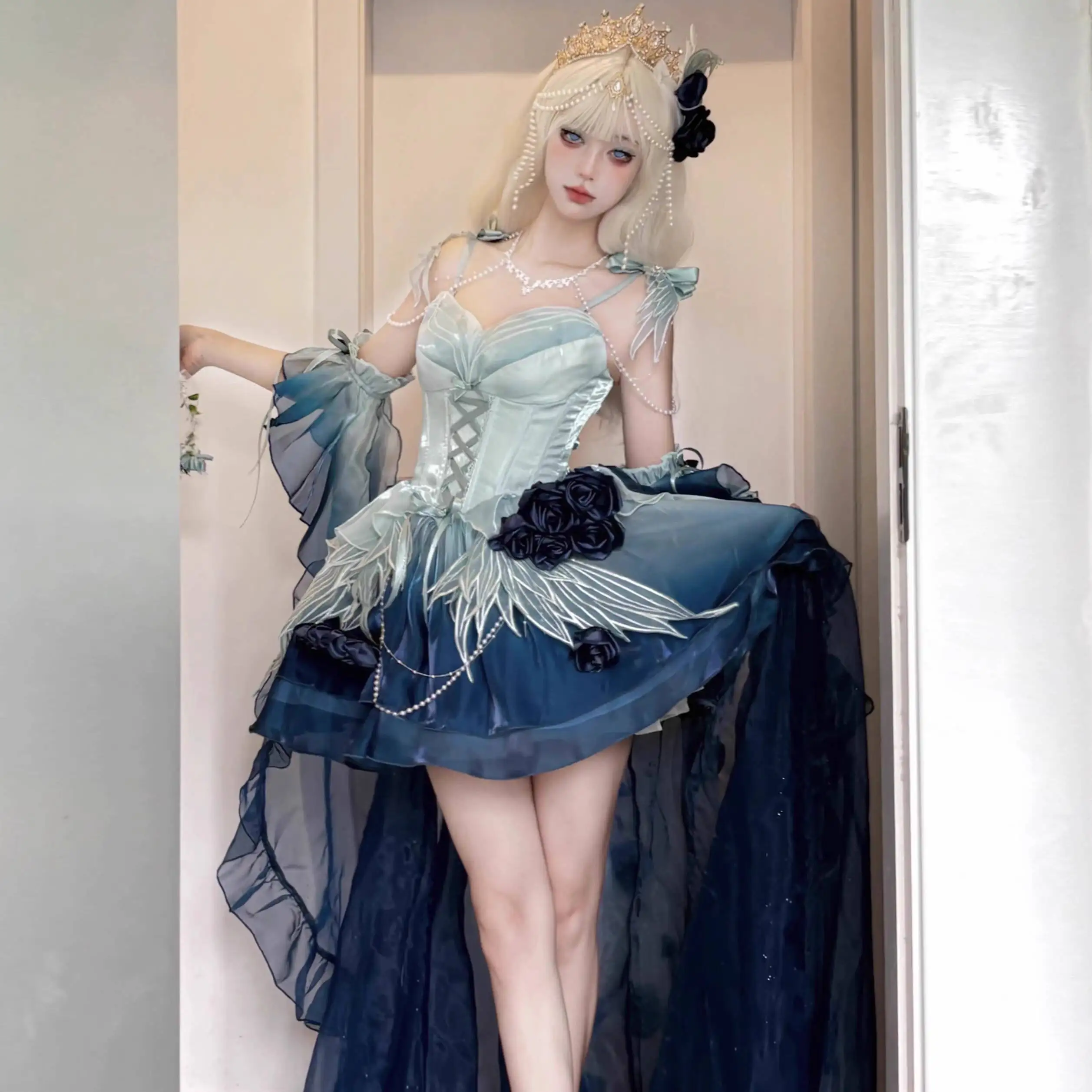 

Hot Japanese Harajuku Long Sleeves Doll Teen Dress Fairy Clothes Cute Women Lolita OP Dress Flouncing Lace Trim2026