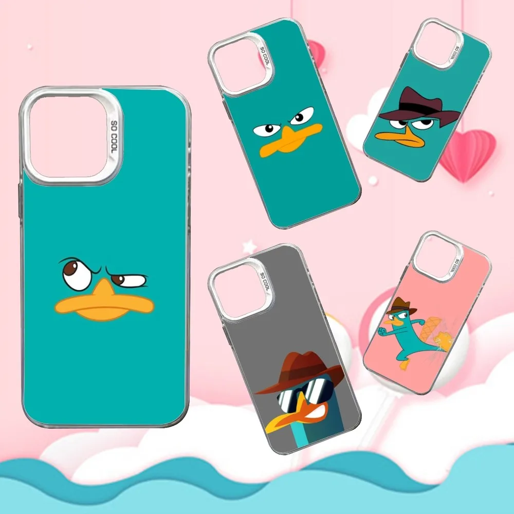 

Cartoon P-Perry The Platypus Phone Case For iPhone 16,15,14,13,12,11,Mini,Pro,SE,MAX White Matte Shockproof Cover