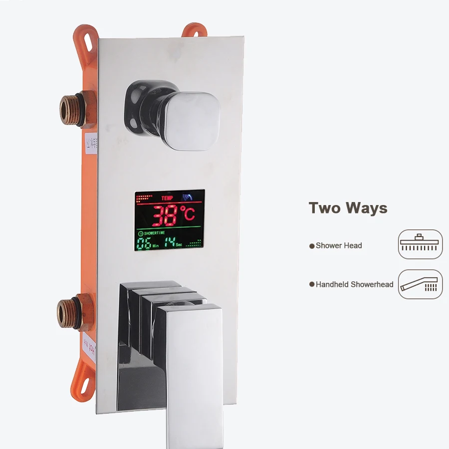 Digitale wandgemonteerde douchemengkraan 2/3-weg zwart/chroom met display High Tech waterregeling voor bad en douche
