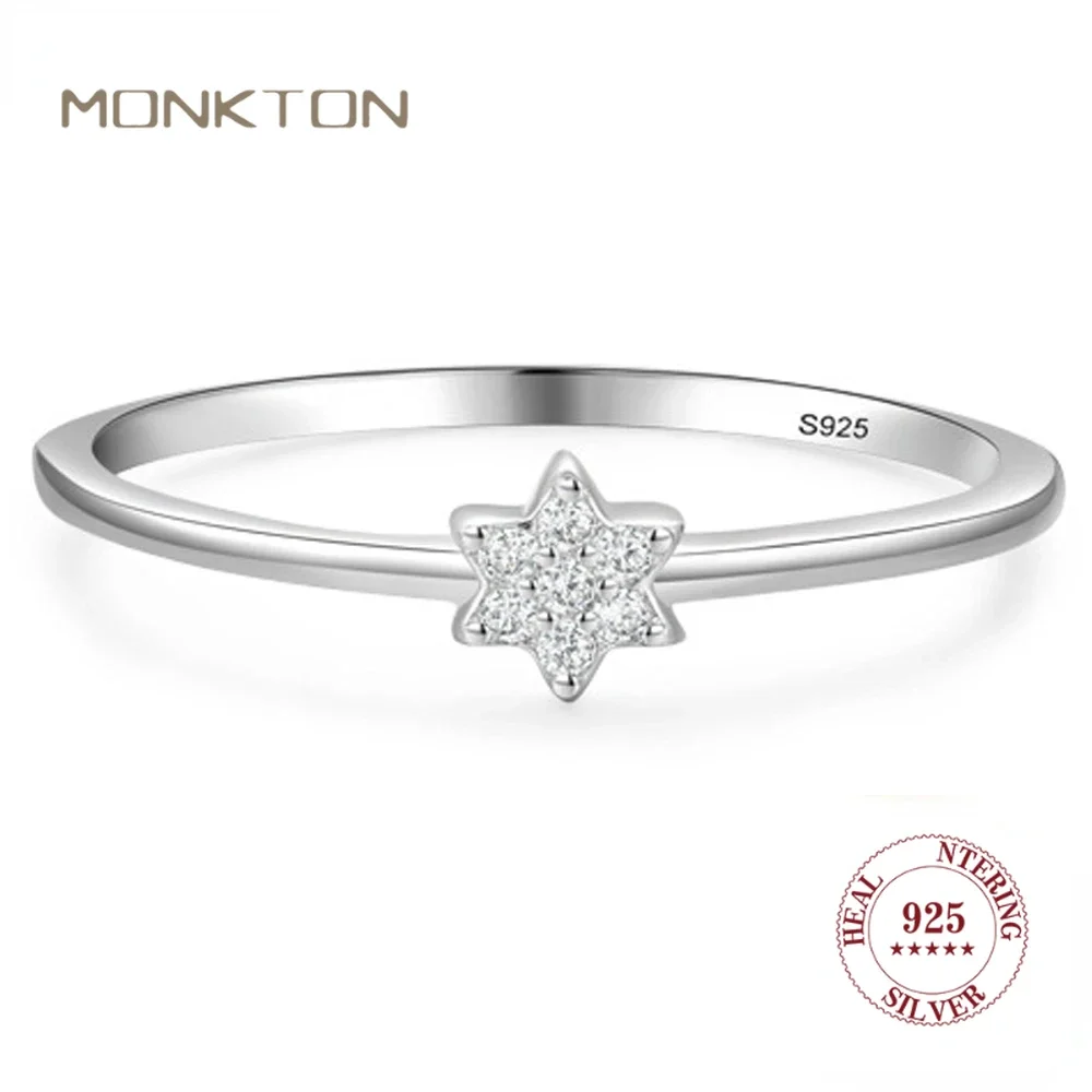 Monkton Star of David anelli in argento 925 per le donne anelli da dito impilabili classici per gioielli di moda per giovani ragazze regalo