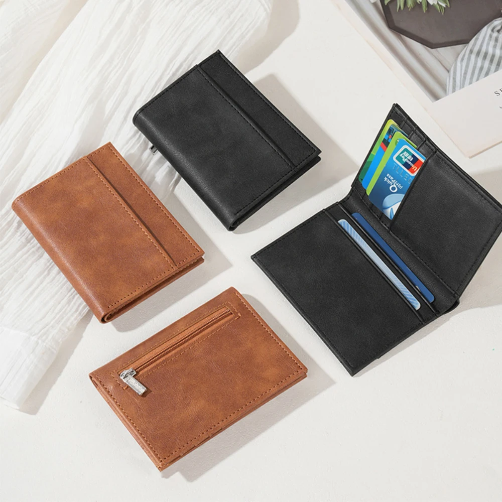 محفظة رجالية من جلد البولي يوريثان ذات سعة عالية، فتحات متعددة للبطاقات، حامل بطاقة الائتمان، حقيبة عمل عتيقة، محفظة أعمال عصرية #3