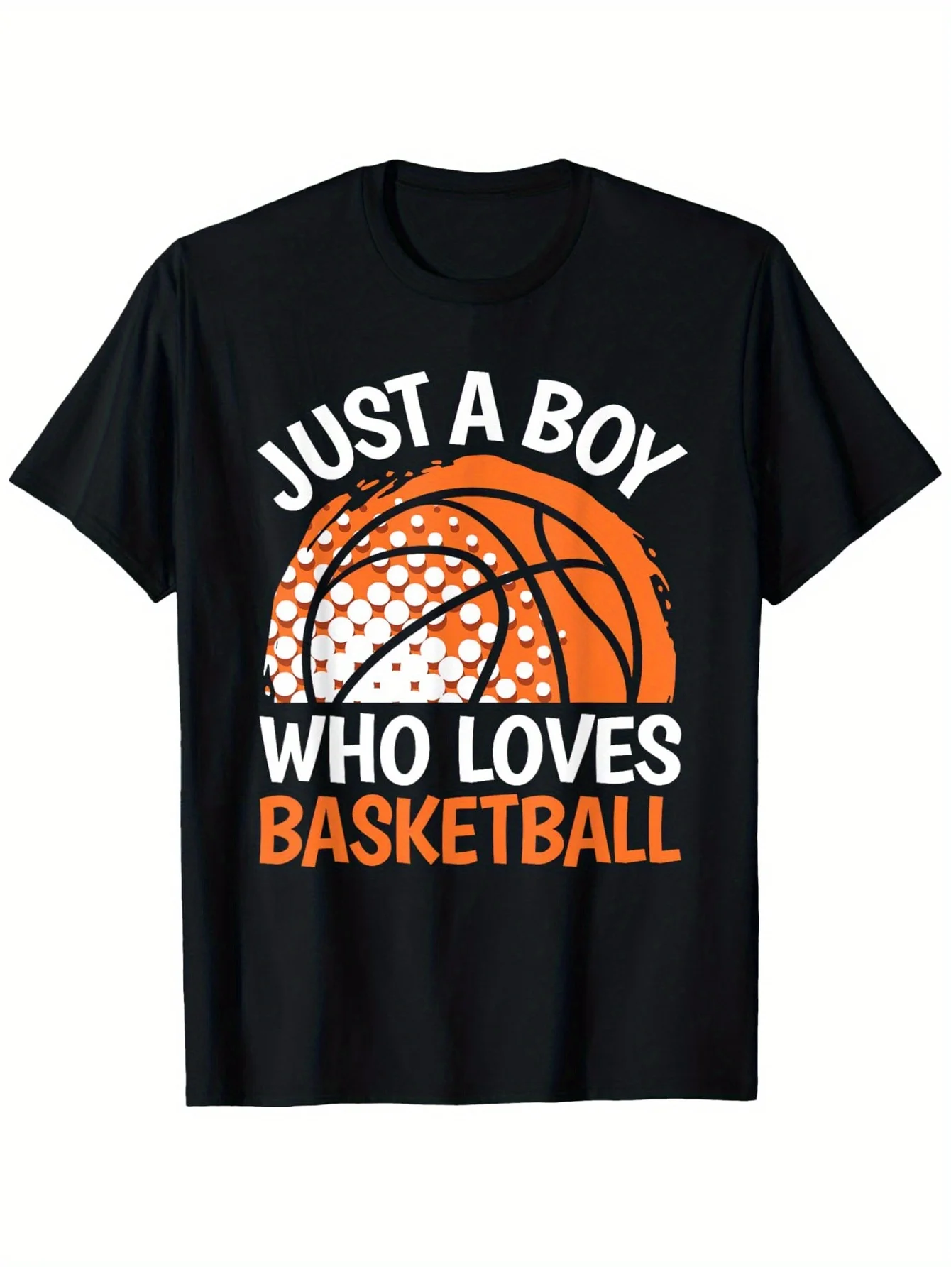 

Boys' Youth Basketball T-Shirt Black Tee with Just a Boy Who Loves Basketball Slogan Hoop Print Soft Breathable Fabric