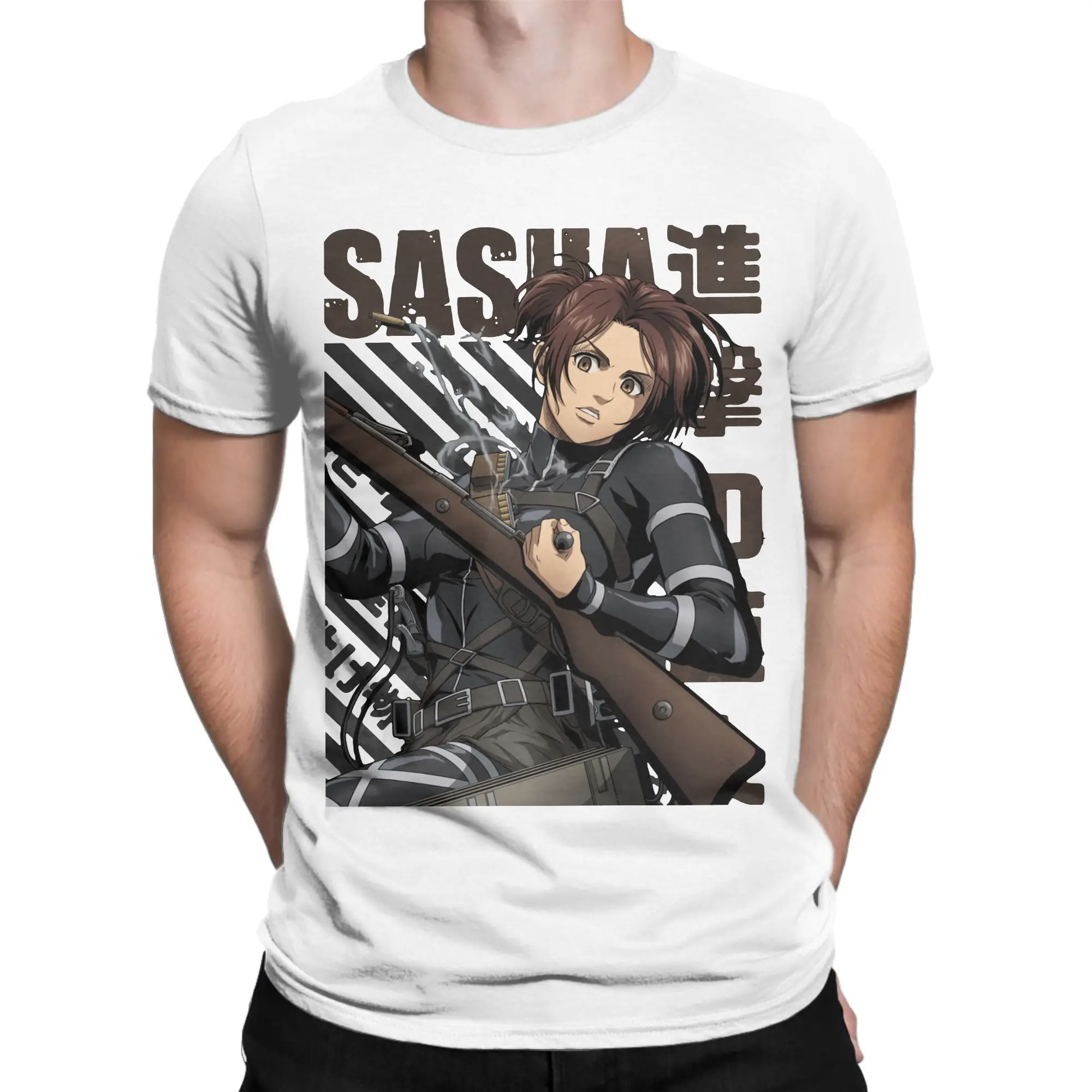 الجدة Shingeki no Kyojin ساشا هجوم على تيتان تي شيرت للرجال Crewneck القطن الخالص تي شيرت AOT قصيرة الأكمام تيز جديد بلايز