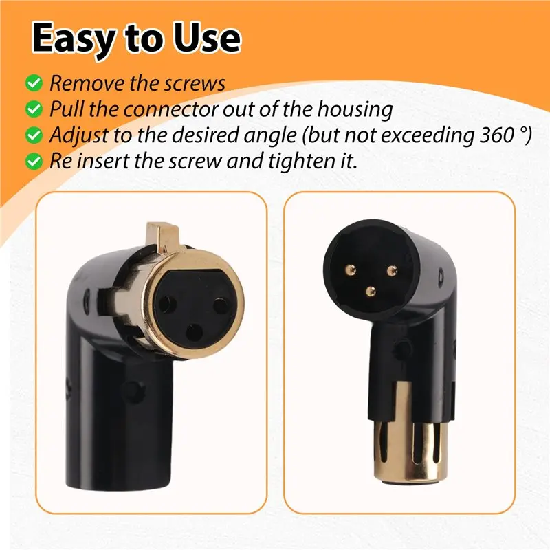1Pcs 3Pin XLR Angle Adapter Adjustable Male To Female Right Angle XLR Adapter XLR 90 Degree Adapter-A86G