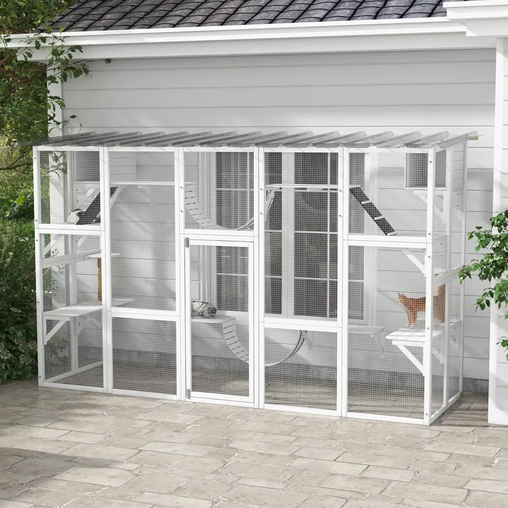 Catio Playground Cat Window Box Outside Enclosure, Outdoor Cat House with Weather Protection Roof for Multiple Kitties