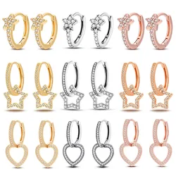 100% 925 Sterling Silver Rose Gold Golden Dazzling Star Earrings Fashion Jewelry Suitable For Women Girl Party Accessories