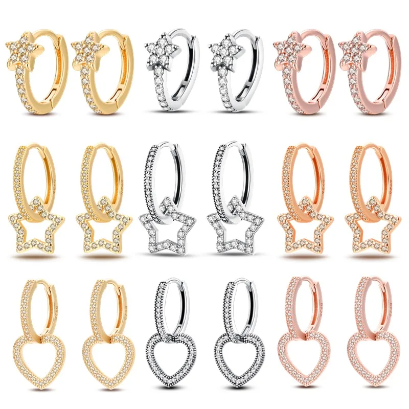 100% 925 Sterling Silver Rose Gold Golden Dazzling Star Earrings Fashion Jewelry Suitable For Women Girl Party Accessories