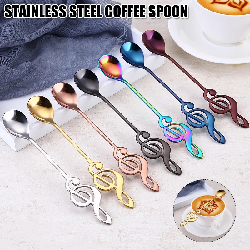 Musical Note Spoon Fork Set Stainless Steel Coffee Stirring Spoon Ice Cream Dessert Teaspoons Creative Gift Kitchen Tableware
