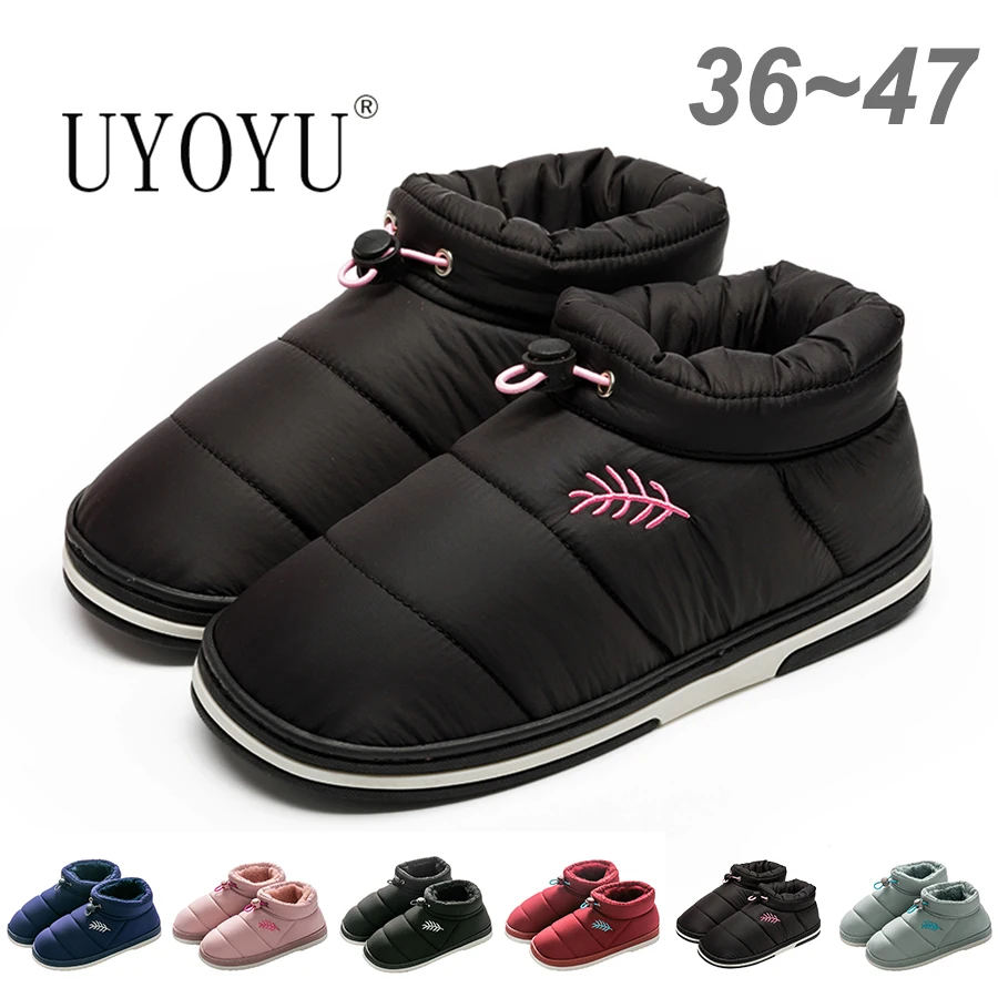 36~47 Winter Couple Mens Women Slippers for Home Platform Waterproof Bath Men Outdoor Shoes Indoor Slipper Down Ankle Snow Boots