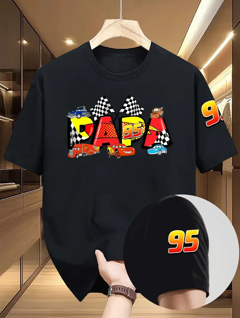 

Топ унисекс для пар, футболка с принтом Disney Racing Lightning McQueen, летняя хлопковая мужская футболка, повседневная модная уличная одежда больших размеров