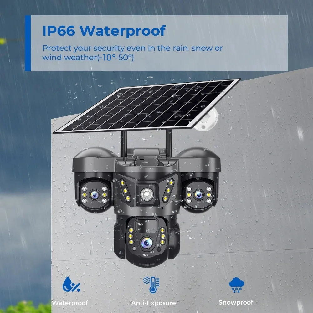 كاميرا واي فاي تعمل بالطاقة الشمسية في الهواء الطلق كاميرا متحركة مقاومة للماء بدقة 15 ميجابكسل تعمل بالبطارية إنذار مراقبة الكاشف للرؤية الليلية CCTV