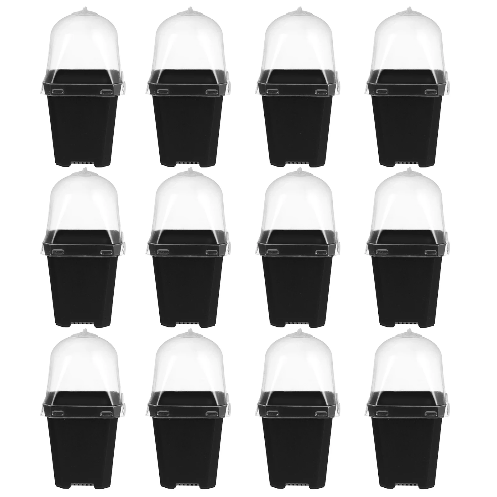 

12 Sets Thickened Square Pots with Lids Black Color Drainage Holes for Seedling Planting Nursery Planter Garden Flower Pot