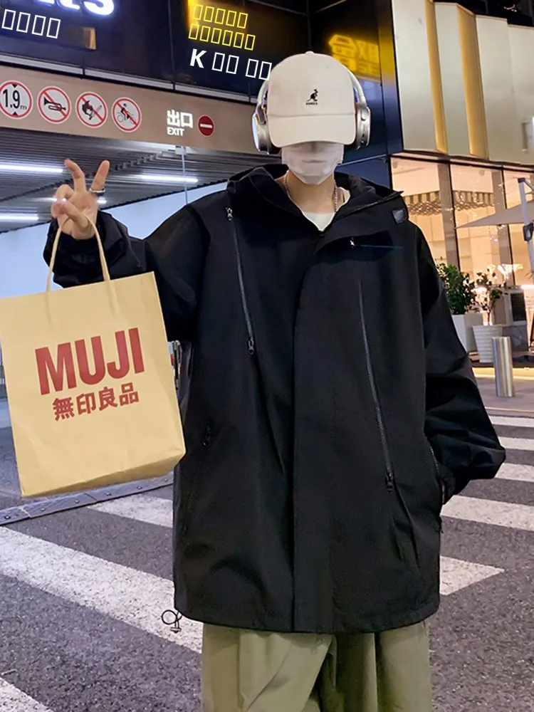 

Loose Fit Men's Hoodie Jaet Spring Autumn Outdoor Tee-Proof Casual Faion Brand Hip Hop Sle Windproof Waterproof