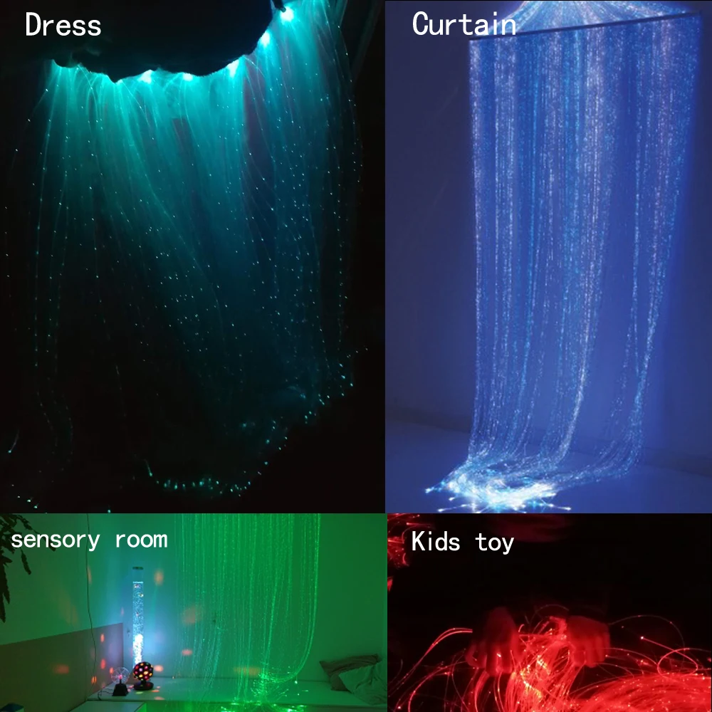 6W RGBW Fiber Optic Curtain Light Kit 200pcs*0.75mm*2M sparkle Flash Point Glow  Fiber Optical Cable For Kids Toy Sensory Light