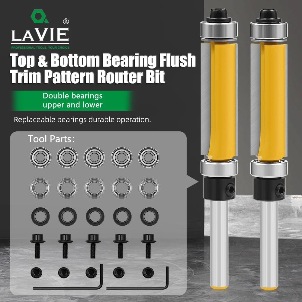 

LAVIE 1/4' Shank 17pcs Set Top & Bottom Bearing Flush Trim Pattern Router Bits Woodworking MC01037T17AY