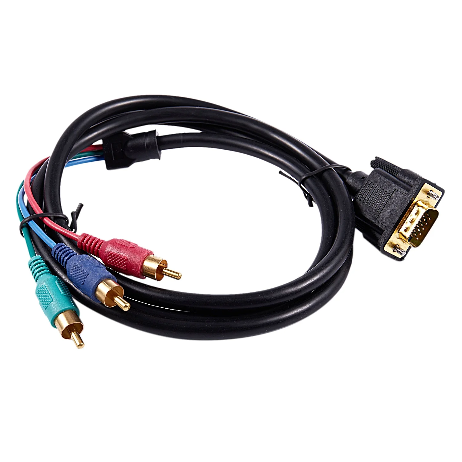 1.5M 4.9Ft VGA 15 Pin Male to 3 RCA RGB Male Video Cable Adapter Black