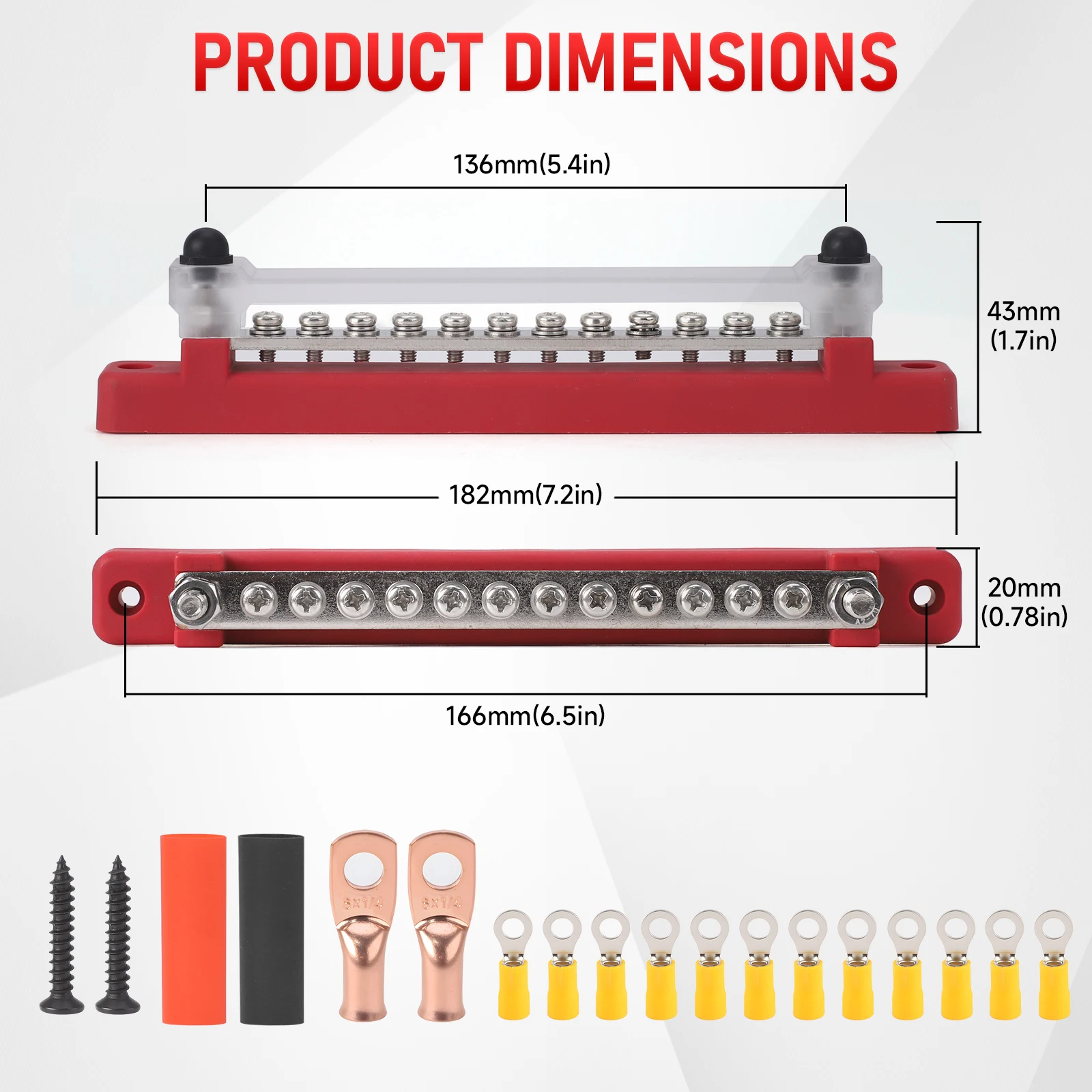 Picture 4: 12 Way Terminal Bus Bar 48V 150A Busbar Block With Cover Ground Distribution Power Terminal Block 2 Studs M6 For Boat Car Camper