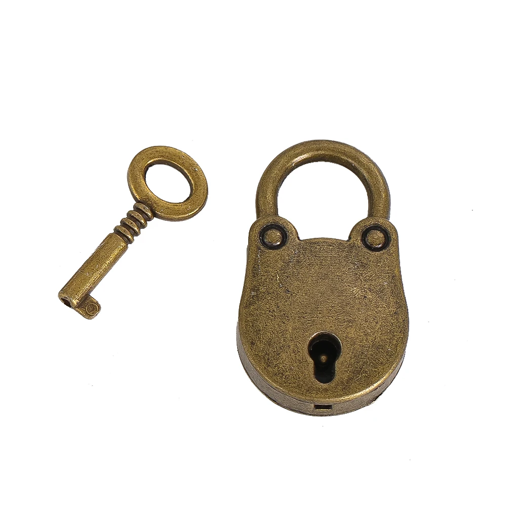 E2 Mini Bronze Antique Padlock Metal Vintage Bear Head Lock with Key for Jewelry Box Cabinet Wooden Storage Case Diary Book Lock
