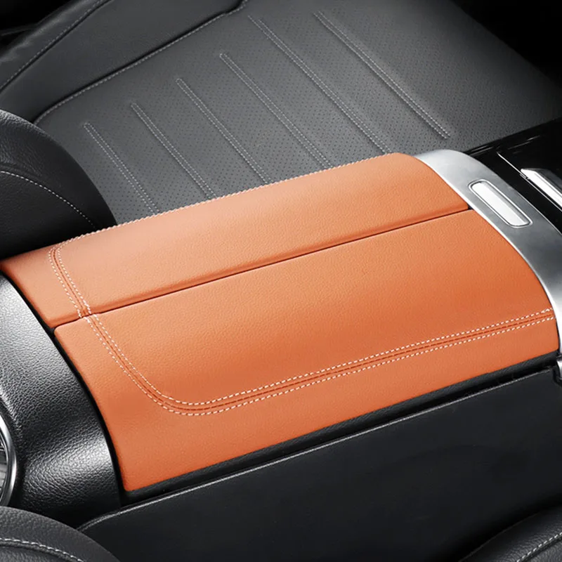 

Leather Armrest Box Protective Cover Trim Car Interior Decoration for Mercedes Benz C Class GLC Class 2022-2024 Car Accessories