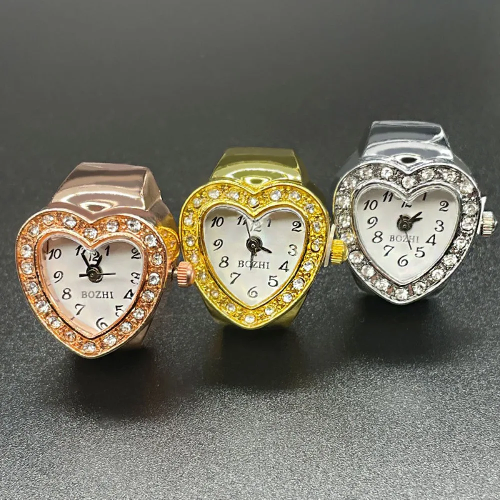 

Fashion Jewelry Vintage Rings Jewelry Clock Heart Shape Mini Valentine's Day Gift Adjustable Retro Finger Watch Ring Couple