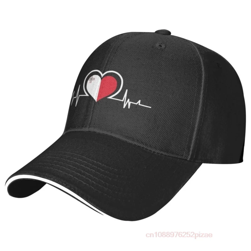 Malta Flag Heartbeat Adjustable Baseball Cap for Outdoor Sun Protection Men Women Unisex For Sports