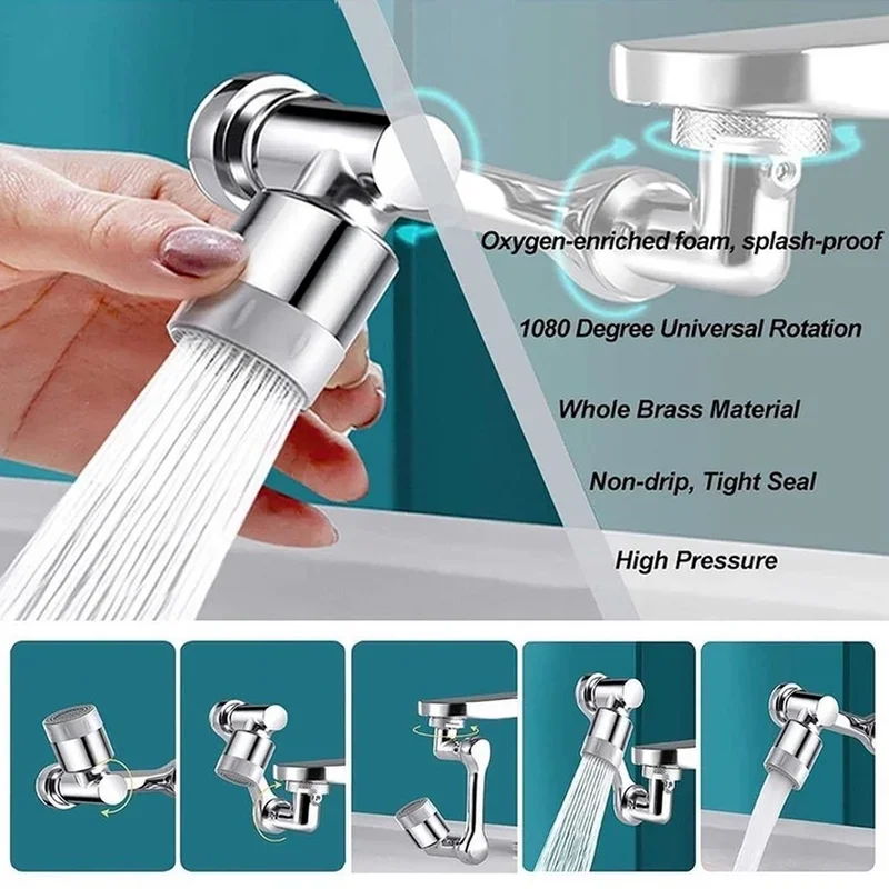 1080 ° rotatable extension faucet sprayer head water tap nozzle universal bathroom tap extend adapter aerator 2 spray modes image 4