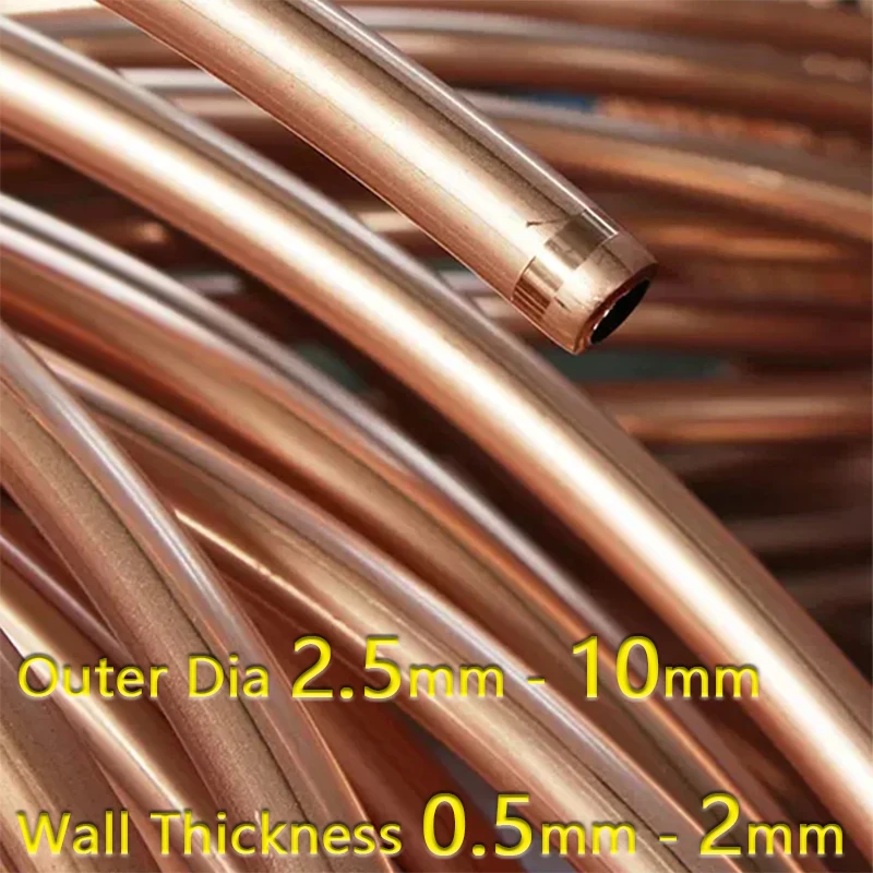 1Meter OD 2.5mm - 10mm Refrigeration Capillary Pipe Tubing Wall Thickness 0.5mm - 2mm Soft Copper Tubing Coil Tube