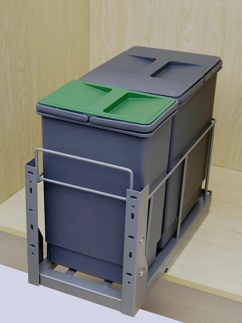 for Kitchen Damping Rail Pull-out Basket Hidden Embedded Trash Can with Lid Cabinet Inside Rice Sorting Storage Box