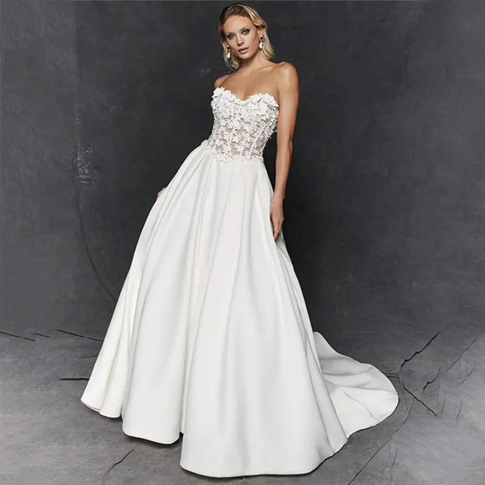 

Wedding Dress Exquisite Bride Gowns Bride Dress Strapless Sleeveless Backless Appliqué A-Line Elegant Bridal Dresses for Women